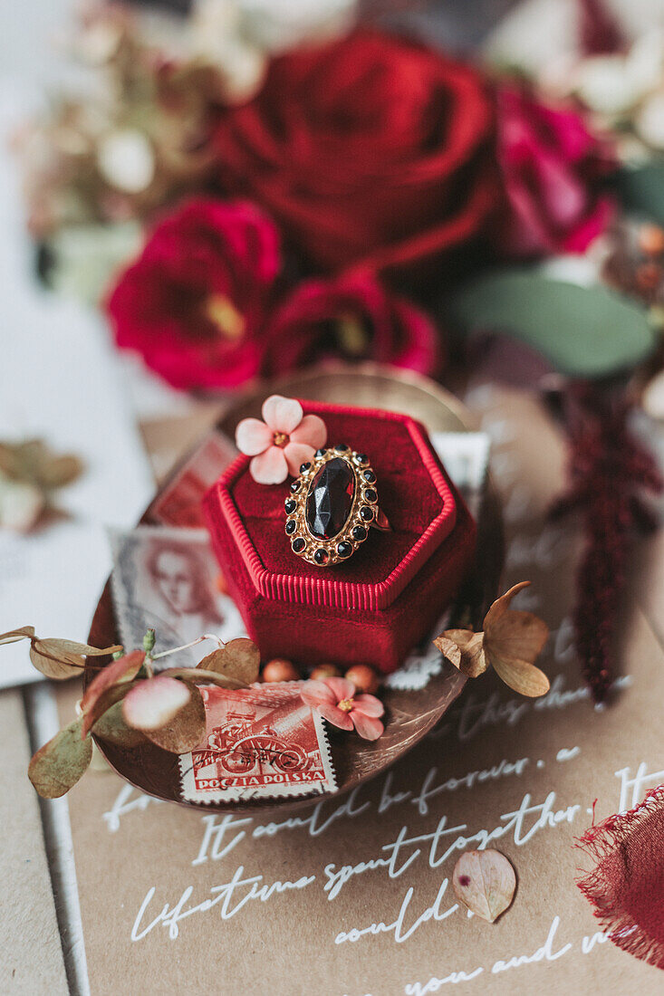 Vintage jewelry in a red case