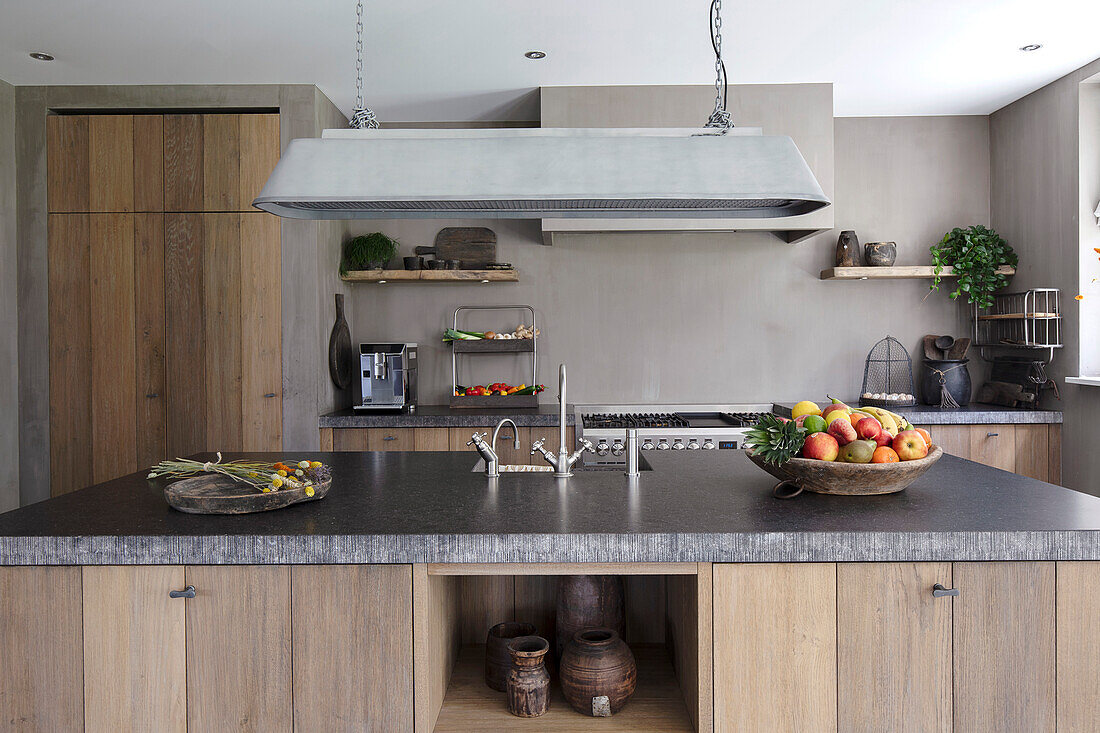 Kitchen with wooden fronts and large kitchen island