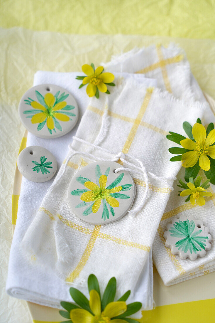 Hand-painted pendant made from clay and fabric napkins