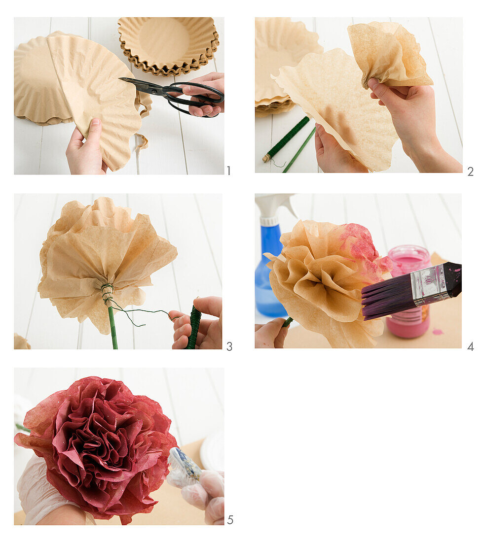 Making paper roses from coffee filters