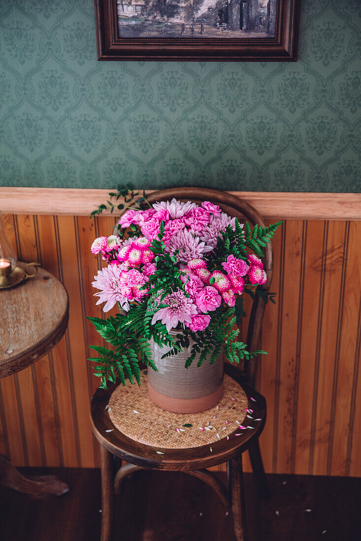 Pink bouquet on a chair