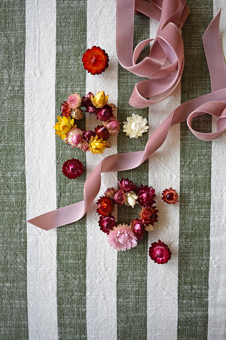 Small wreaths made from dried flowers