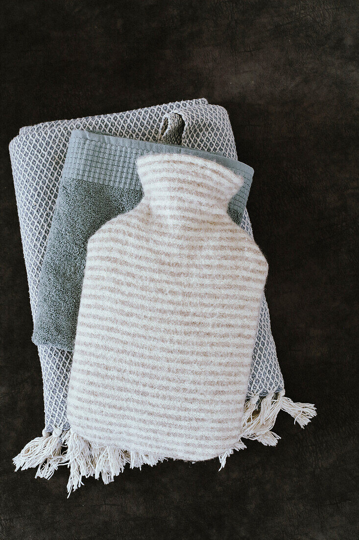 Hot water bottle and towels