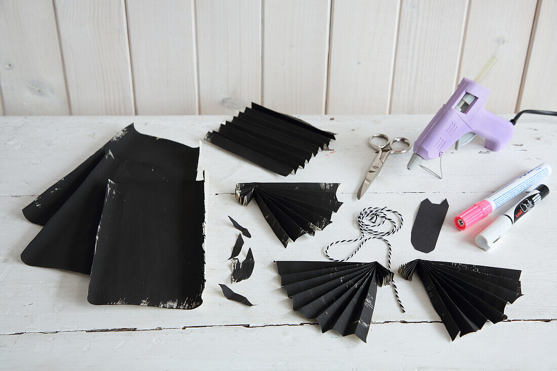 Craft materials for DIY bats made from book pages