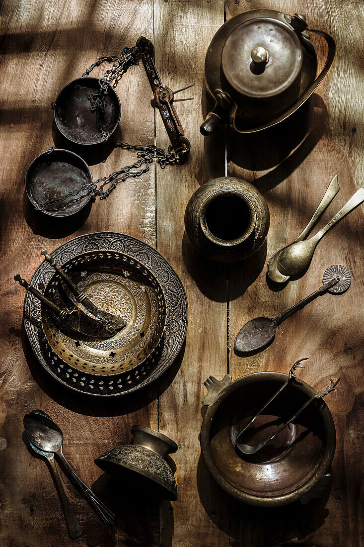 Vintage crockery and cutlery in rustic style