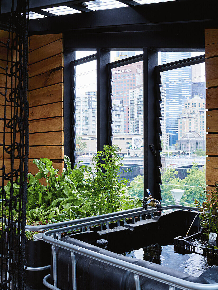 Aquaculture in building overlooking Melbourne, Australia