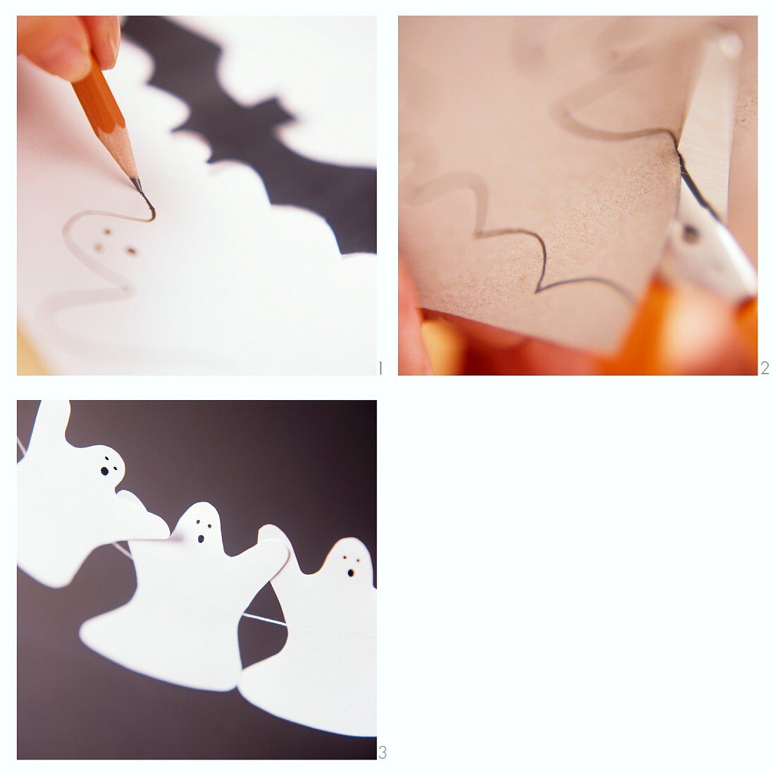 Making ghosts and bats as Halloween decorations