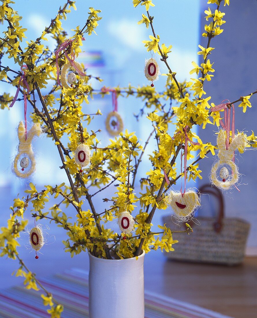 Forsythia with Easter decorations