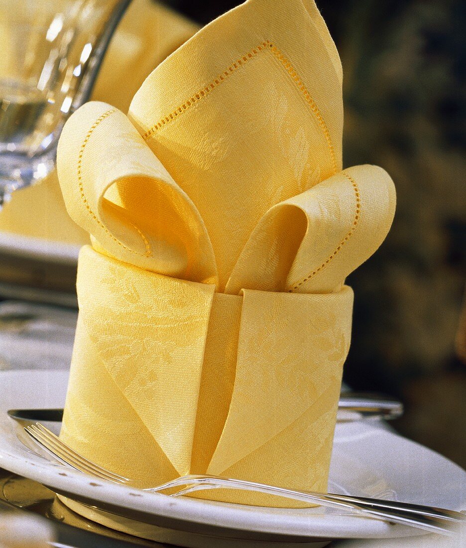Folded Yellow Napkin at Place Setting