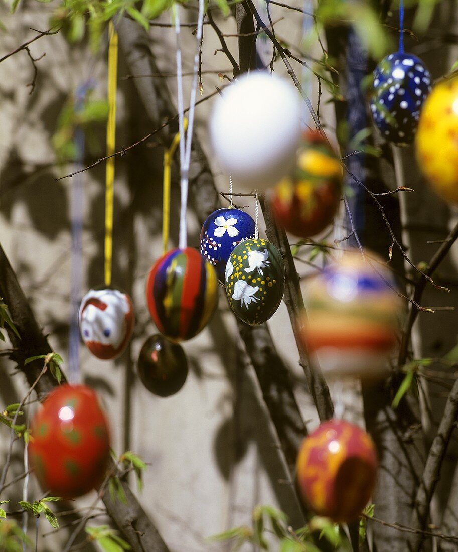 Painted Easter eggs on twigs