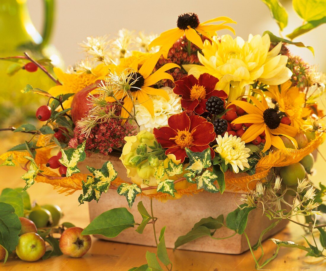 Arrangement of flowers and berries