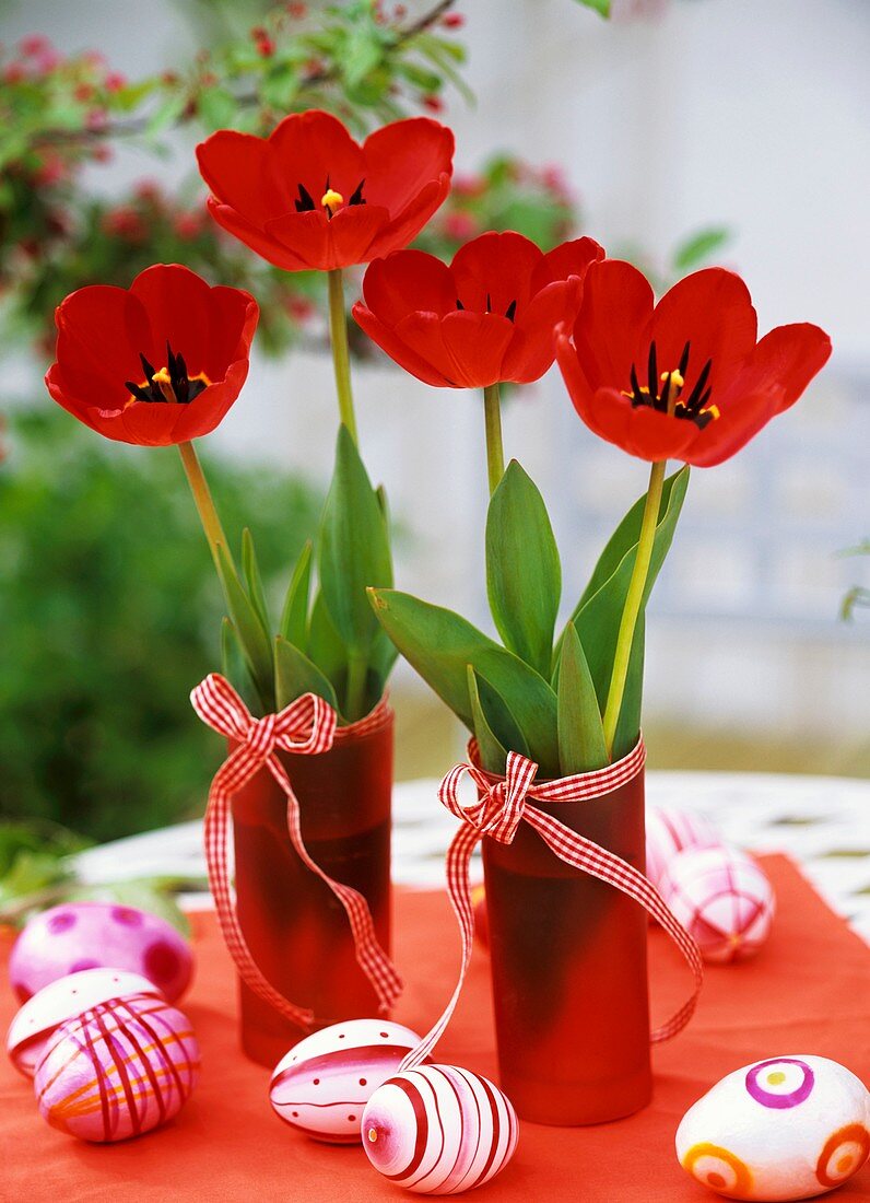 Red tulips and Easter eggs