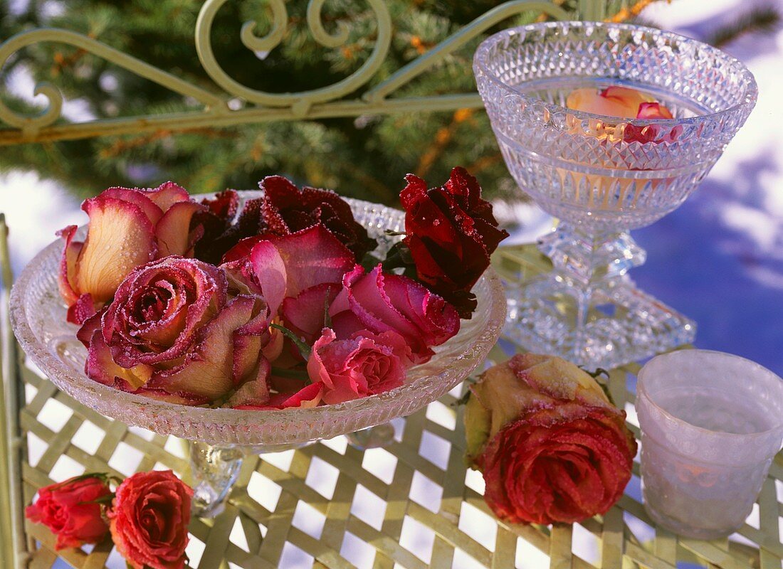 Glass bowls of roses