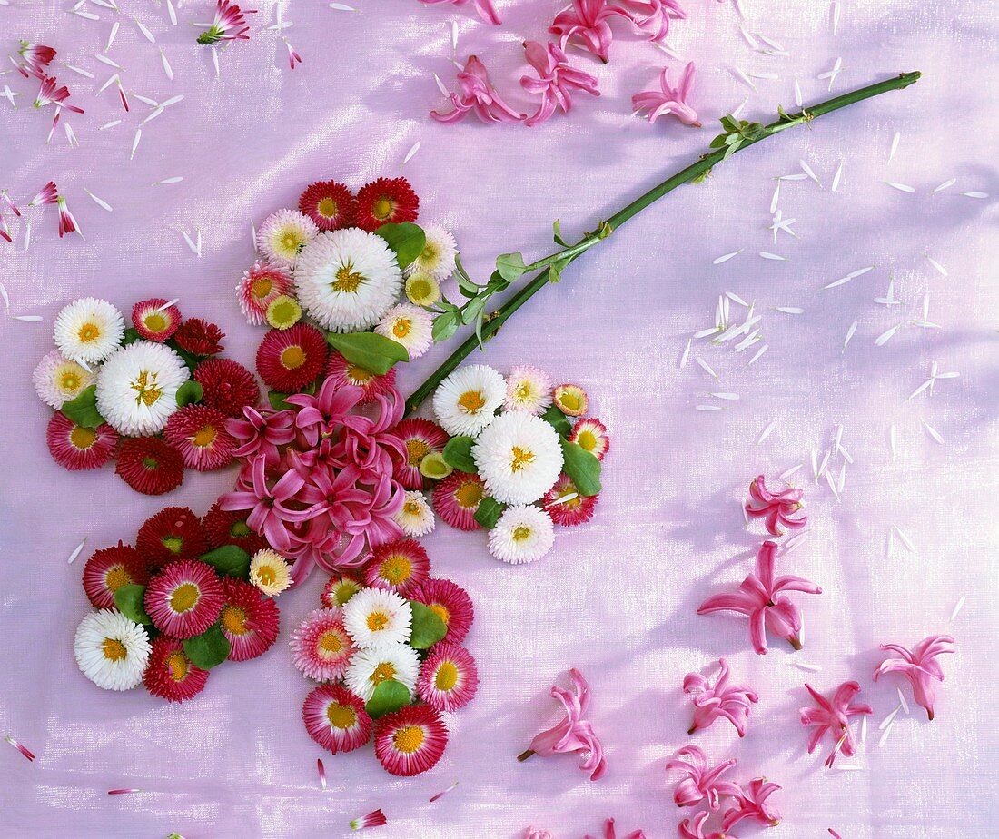 Blume aus Blüten von Tausendschön, Hyazinthen und Salweide