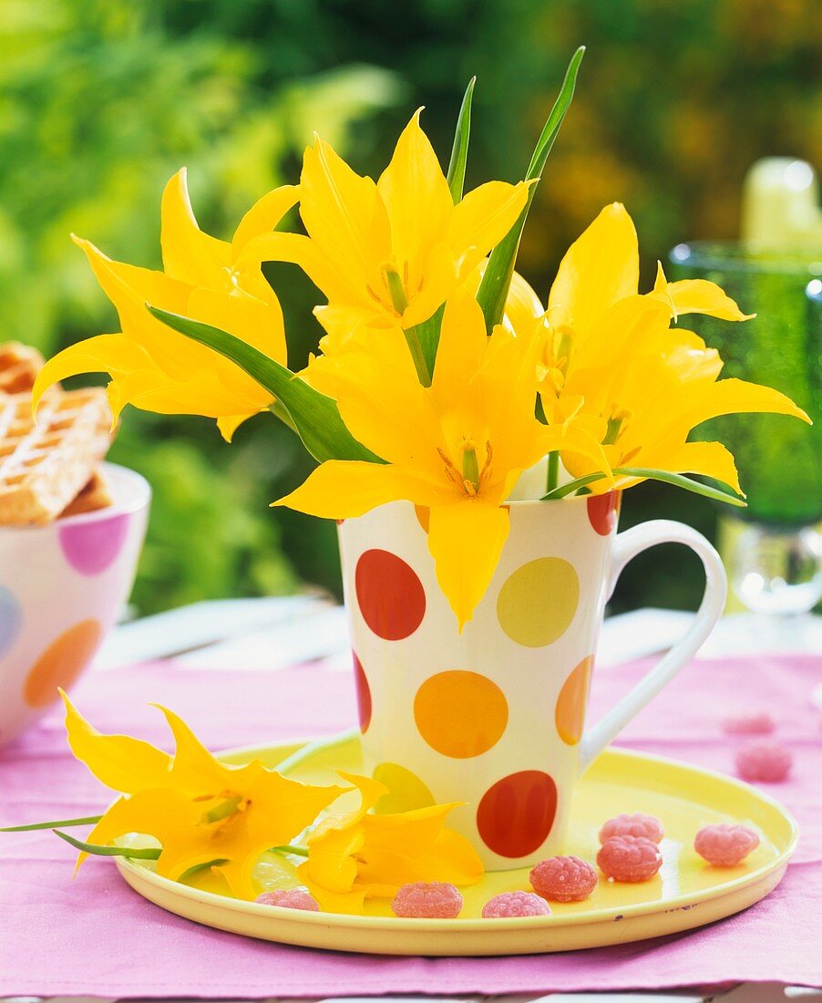 Gelbe Tulpen im Kaffeebecher