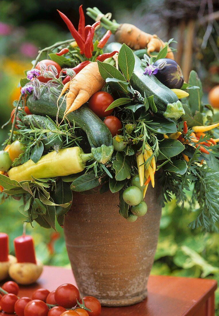 Arrangement of peppers, cucumbers, courgettes, tomatoes & carrots