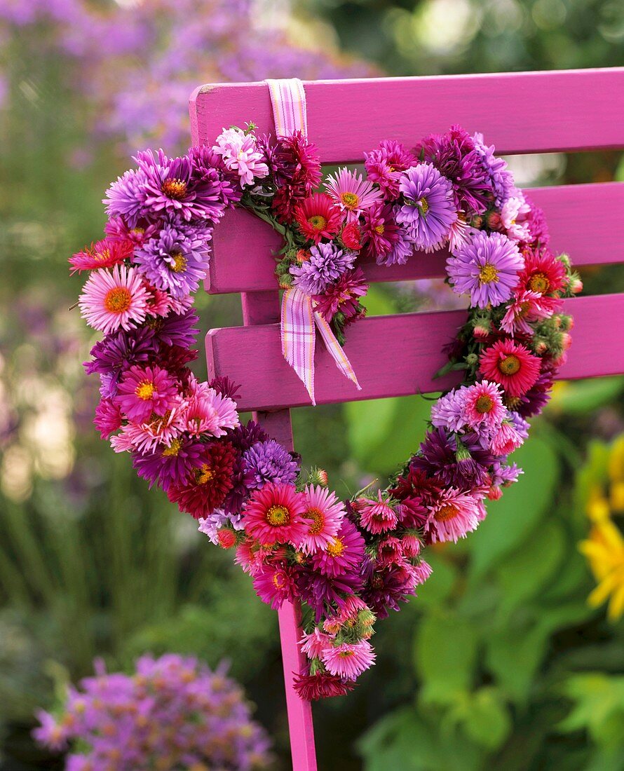Heart-shaped wreath of asters