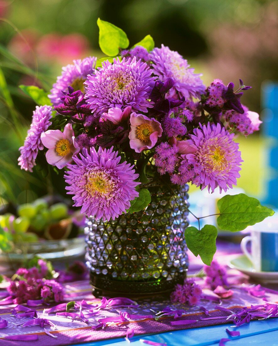 Vase of purple flowers