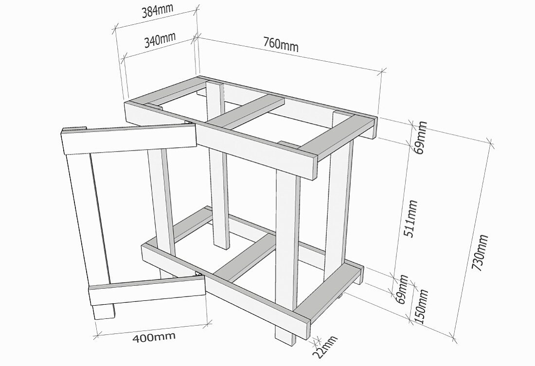 Making a wooden folding table (diagram with measurements)