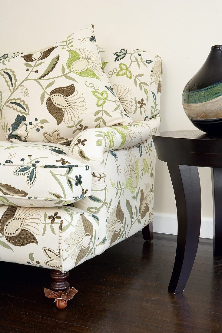 A patterned armchair