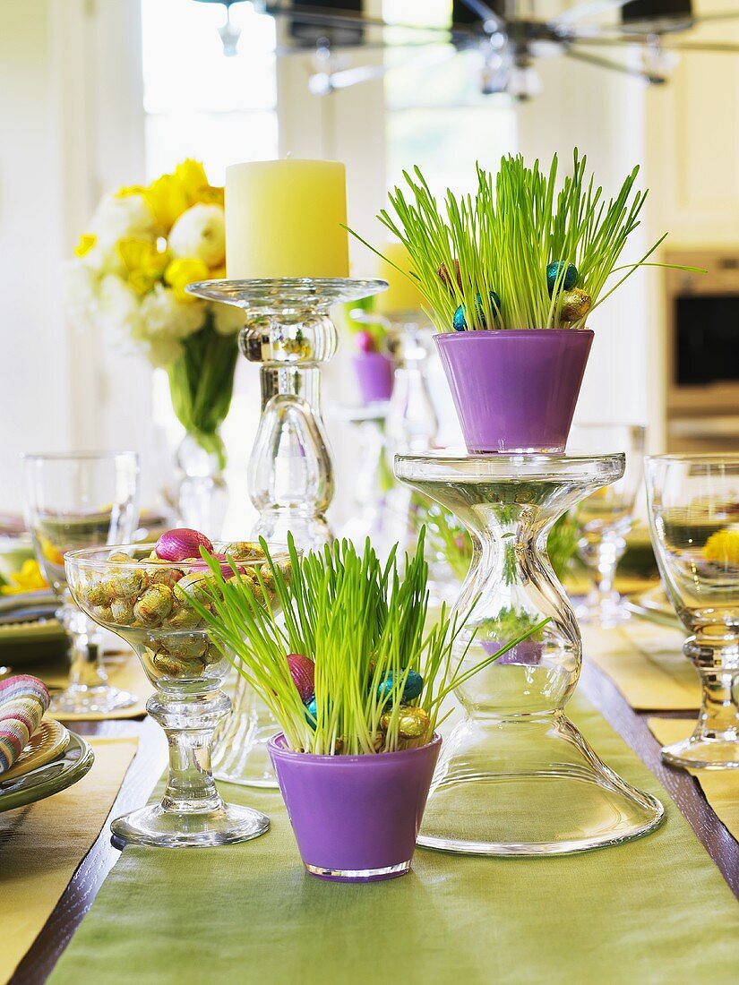 A table laid with Easter decorations