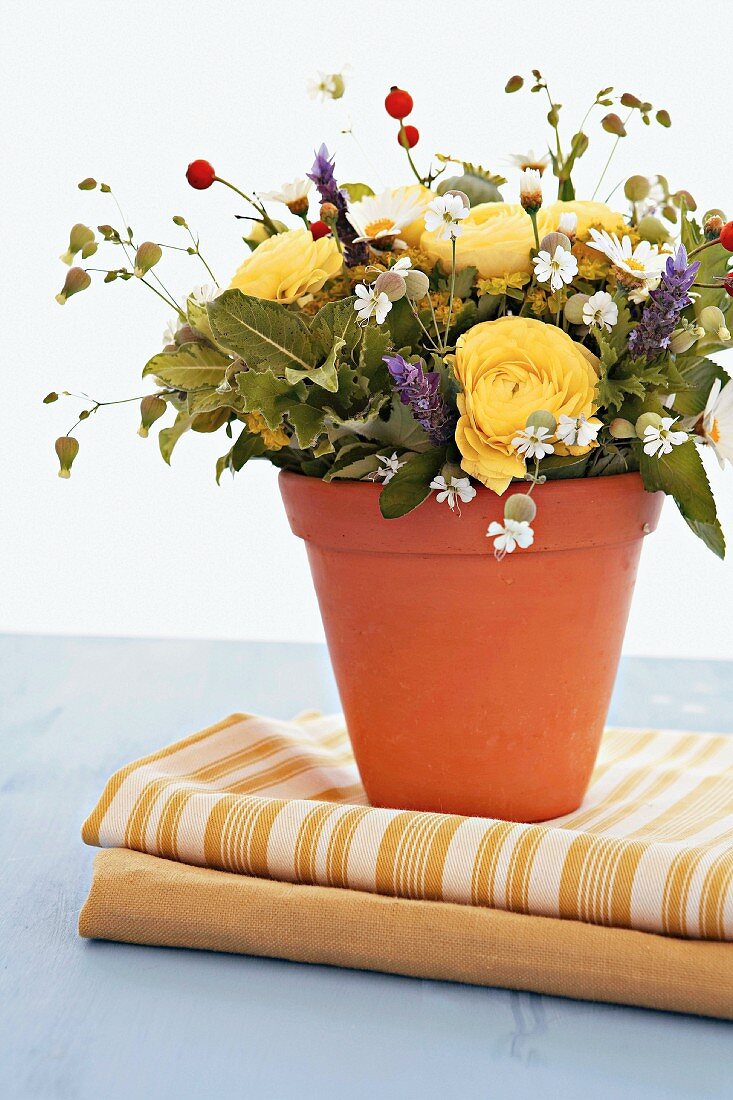 Flower arrangement in a terracotta pot