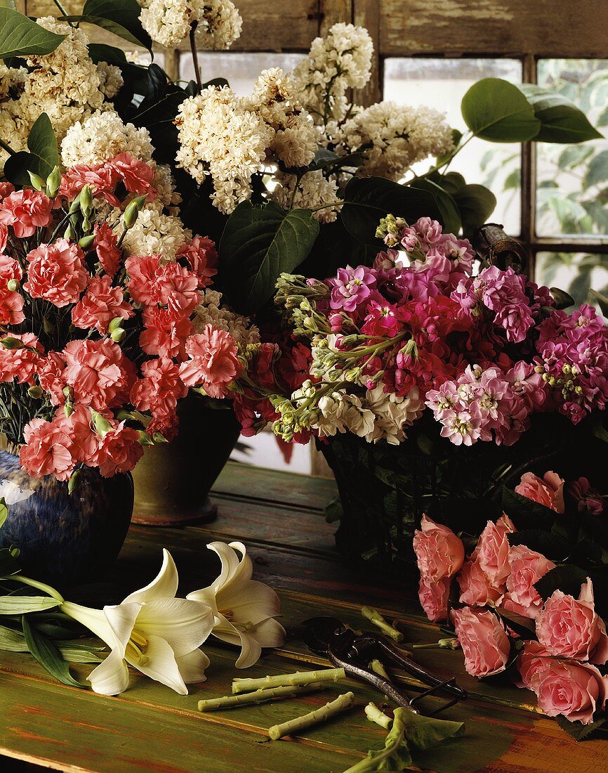 Fresh spring flowers on a windowsill