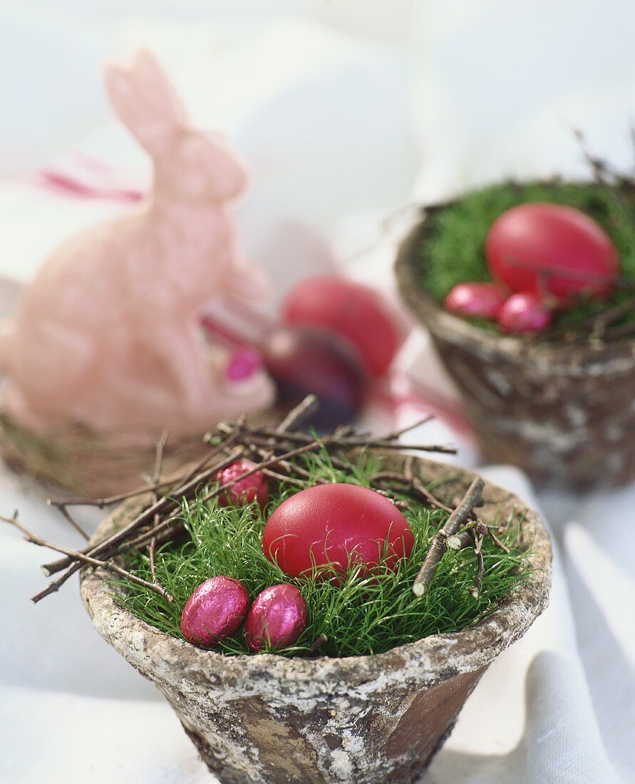 Easter nest of Irish moss with eggs and lamb