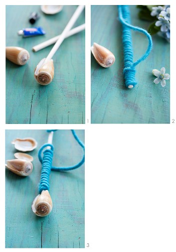 Craft idea with rod, felt ribbon and seashells