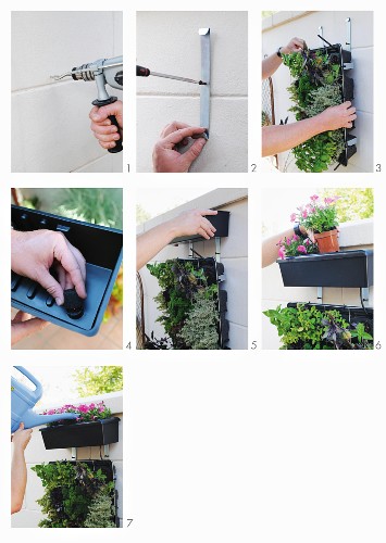 Heimwerkerarbeit - Befestigung von Schienen für Blumenkasten an Gartenmauer
