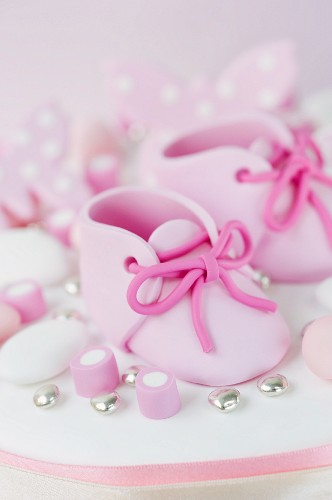 Pink fondant baby shoes