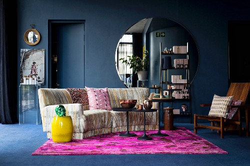 Hot Pink Rug And Large Round Mirror In Buy Image 12085392 Living4media