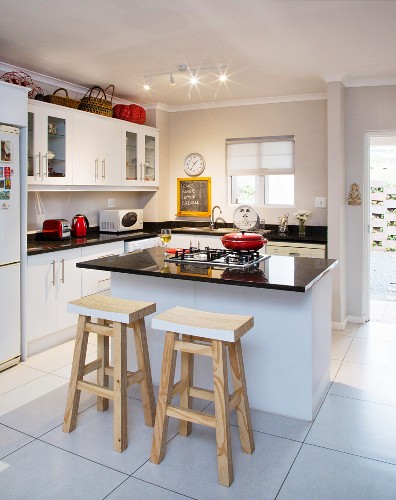 Island Counter And Two Wooden Bar Stools Buy Image 12101452 Living4media