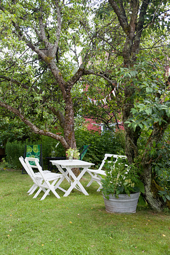 White Garden Furniture On Lawn Between Buy Image Living4media