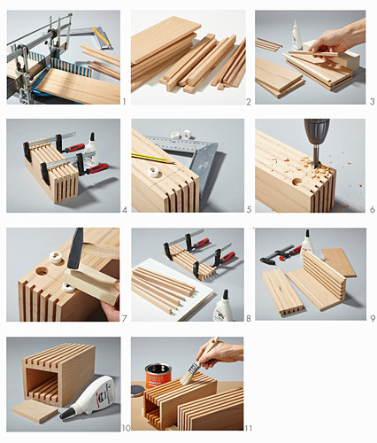 Instructions for making wooden organiser and knife block