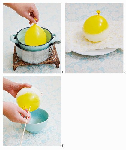 Instructions for making bowl-shaped candle using a balloon and wax