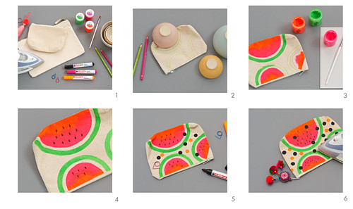 Instructions for making toiletries bags with watermelon motif