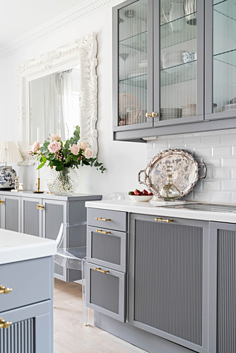 Pale Grey Kitchen Counter Wall Units Image 12577330 Living4media - Wall Units With Glass Doors Pale Grey Kitchen Counter Wall Units Image 12577330 Living4media - Wall Units With Glass Doors
