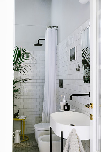 Small Bathroom With High Ceiling And Buy Image 12600910