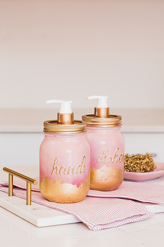 Soap dispensers handmade from screw-top jars
