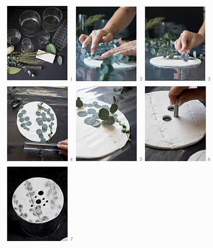 Anleitung für einen Vasenaufsatz aus Modelliermasse mit Blattmotiv