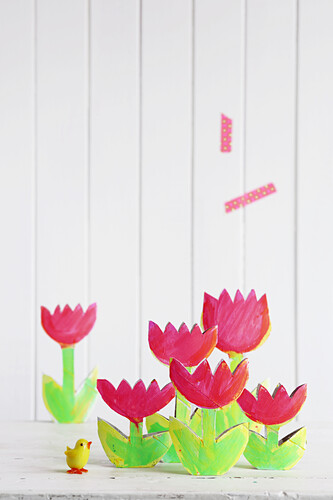 A colourful garden of tulips made from cardboard