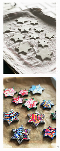 Stars made from air-dried modelling clay with napkin technique