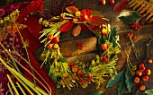Autumn wreath of dill and fennel stalks, bay leaves etc.