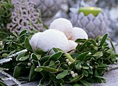 Mistletoe wreath with white baubles