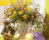 Arrangement of herbs: tansy, dill, basil and oregano flowers