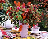 Arrangement of berries and Chinese lanterns