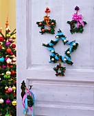 Box stars and Christmas tree with coloured baubles