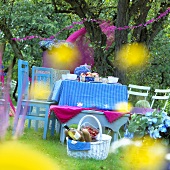 Gedeckter Tisch fürs Picknick im Garten