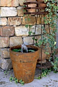 Old flowerpot with fountain